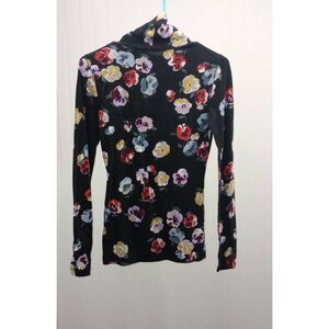 Ann Taylor black with pansies turtleneck long sleeve shirt size XS